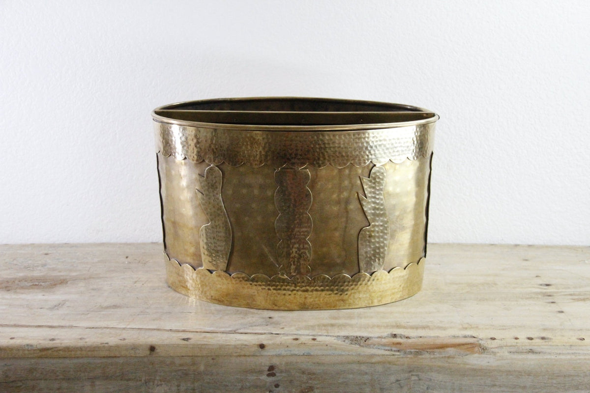 Vintage Brass Magazine Rack Hammered Metal Book Holder - Debra Hall Lifestyle