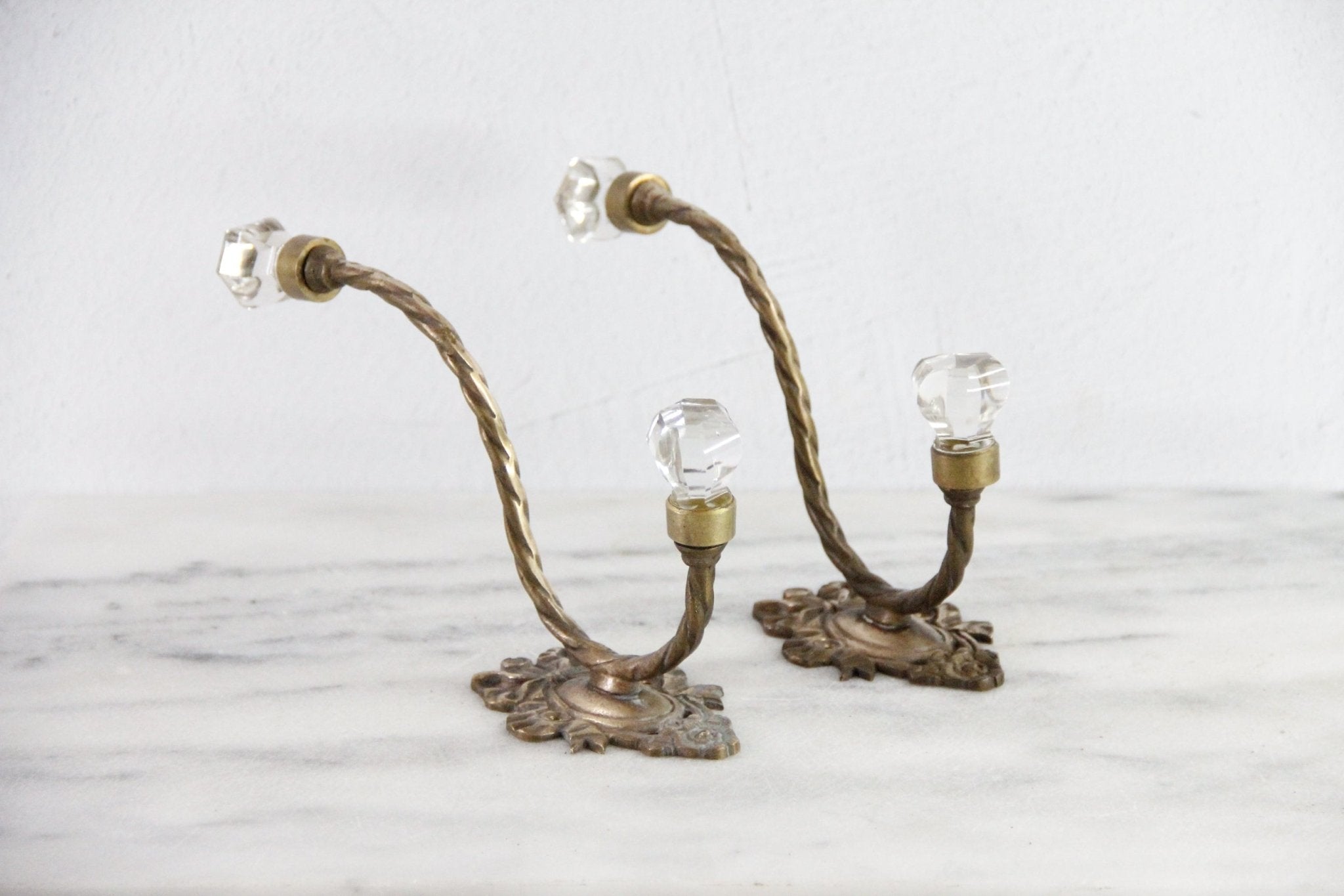 Vintage Brass Wall Hook With Crystal Knobs | Wall Rack - Debra Hall Lifestyle