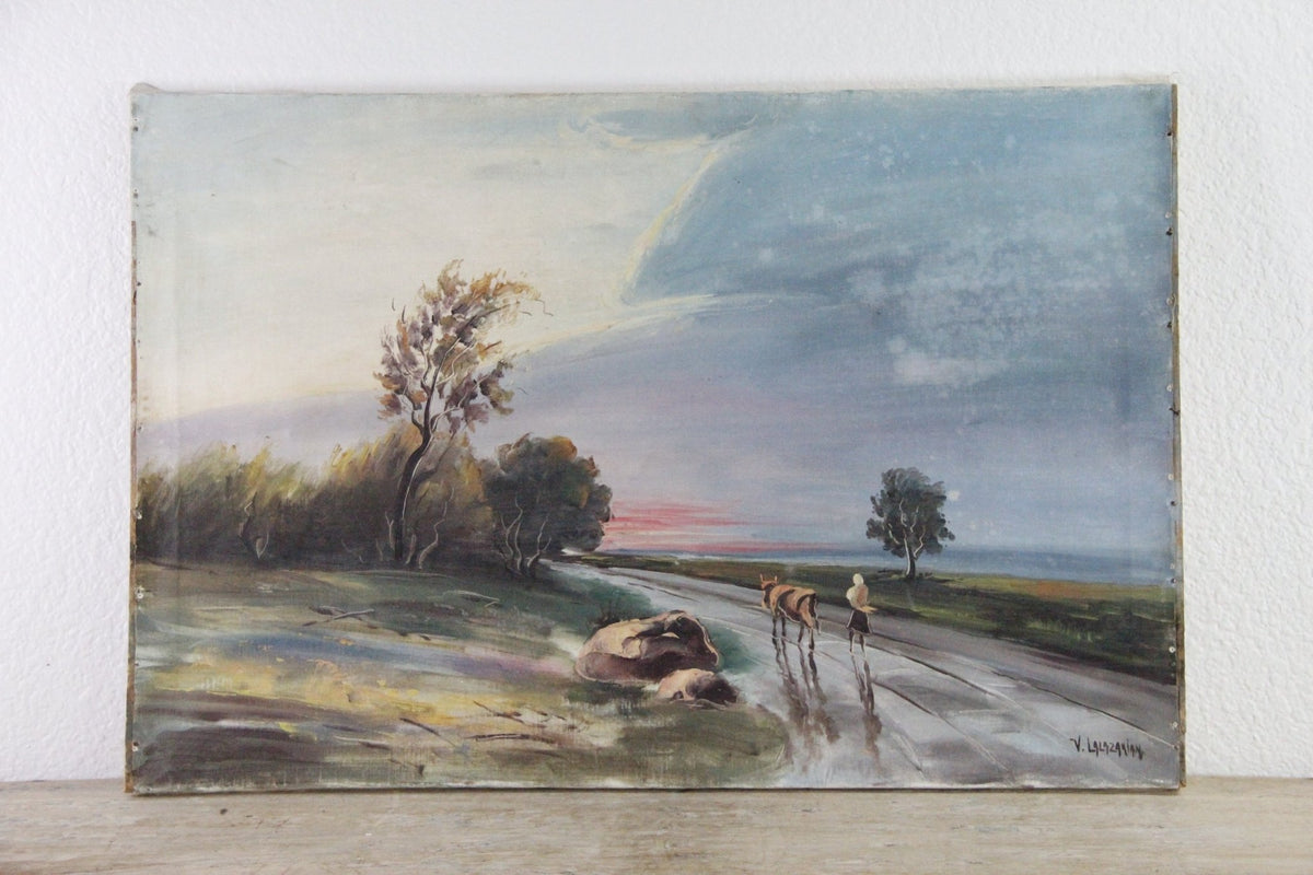 Vintage English Oil Landscape Painting | Pastoral Cattle Scene - Debra Hall Lifestyle