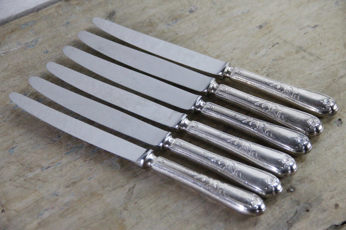Vintage Ercuis Dinner Knives Set of 6 French Silverplate Flatware - Debra Hall Lifestyle