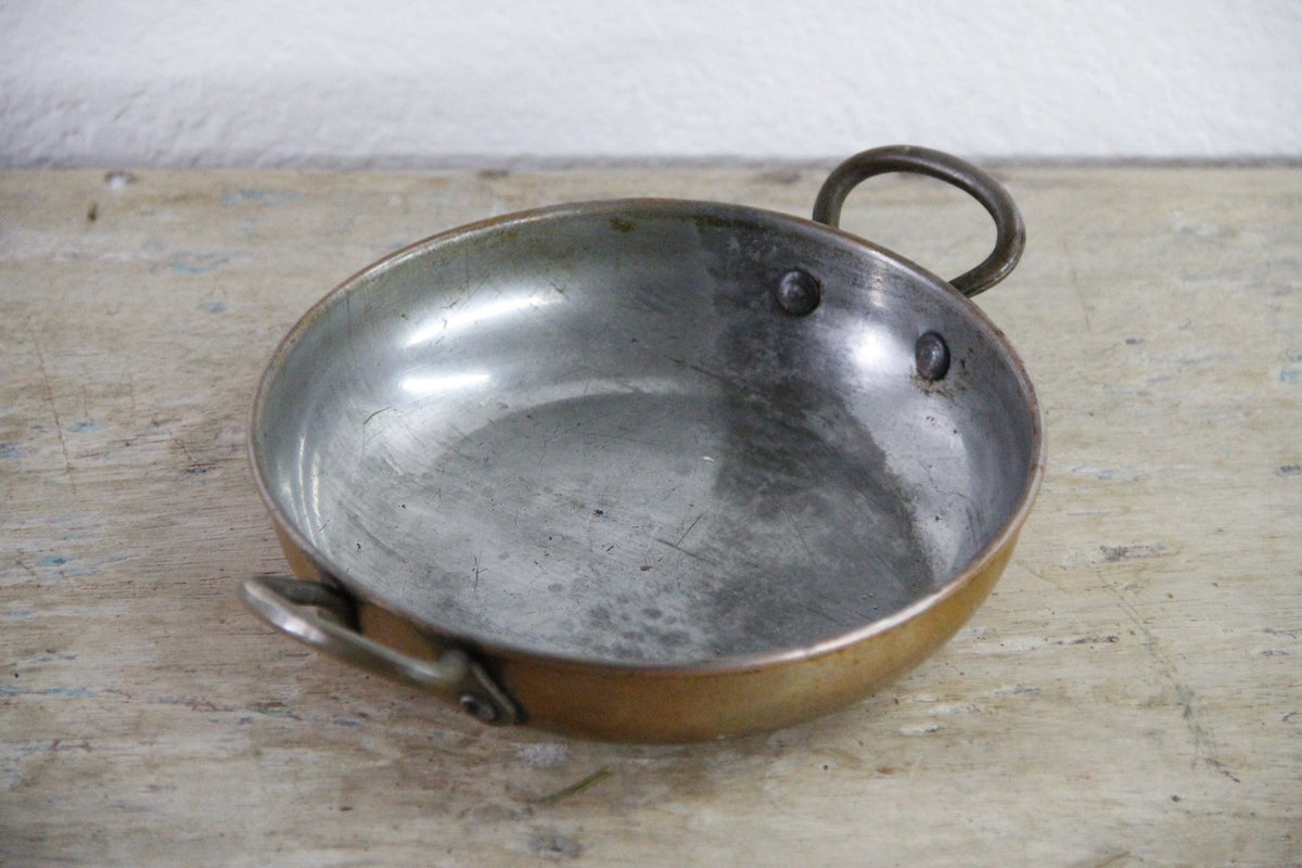 Vintage European Copper Gratin Pan Tin Lined Brass Handles - Debra Hall Lifestyle