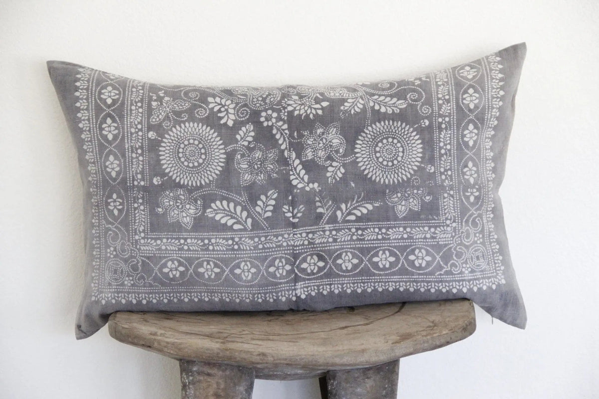 Vintage Fabric Pillow | Charcoal Grey Batik Pillow Cover - Debra Hall Lifestyle