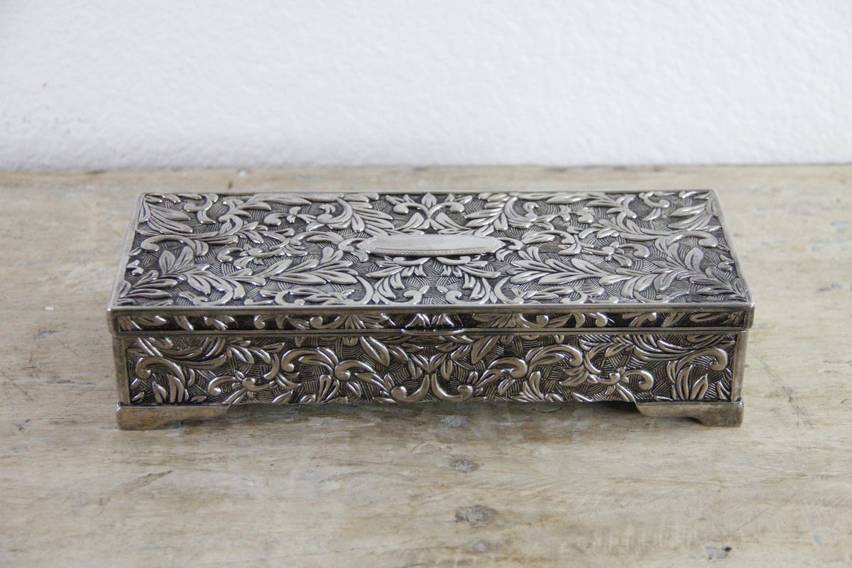 Vintage Godinger Jewelry Box Silver Plate Floral Vanity Box - Debra Hall Lifestyle