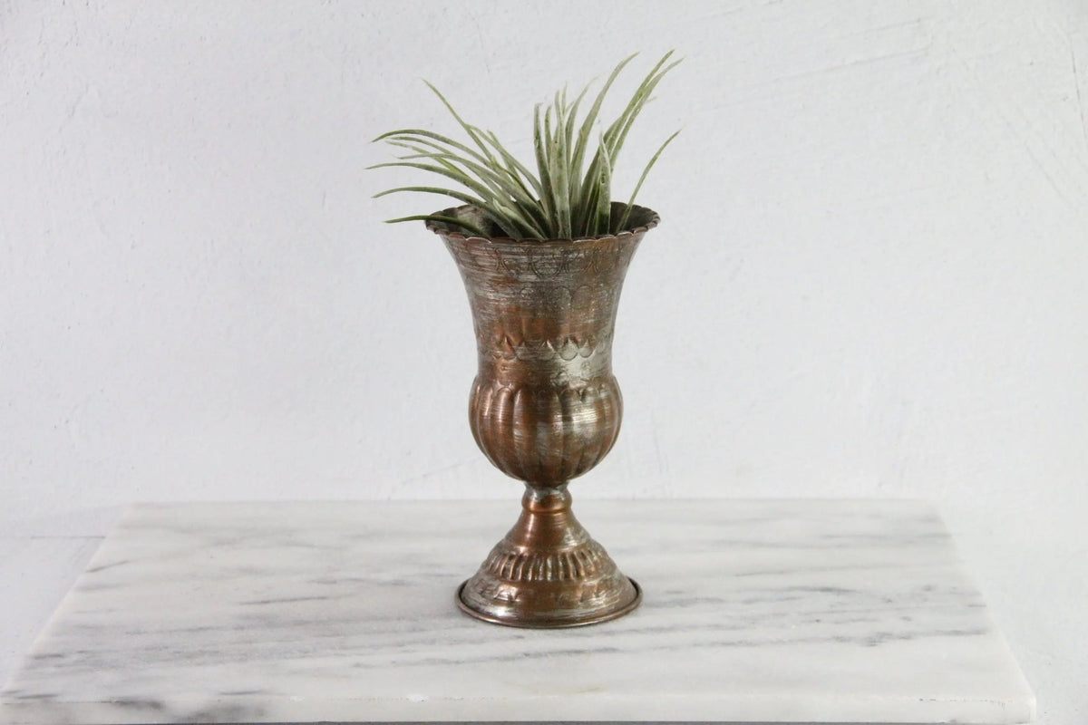 Vintage Hammered Copper Vase | Tin Washed Chalice - Debra Hall Lifestyle