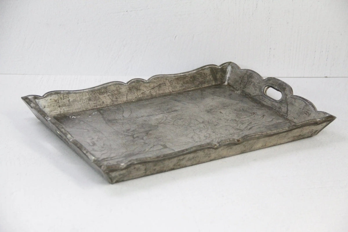 Vintage Mexican Folk Art Tray | Silver Tin Embossed - Debra Hall Lifestyle