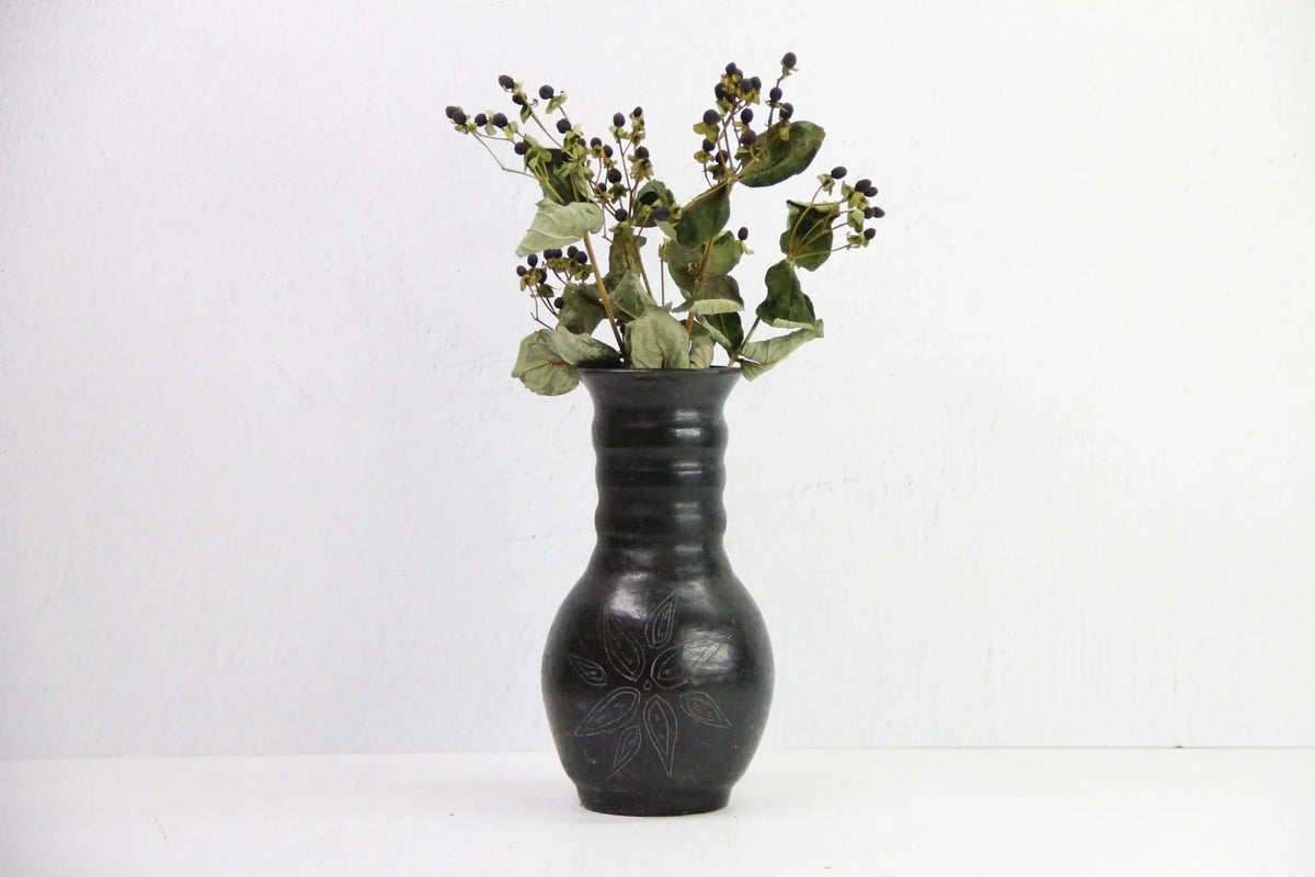 Vintage Oaxaca Black Pottery Vase | Signed - Vessel - Debra Hall Lifestyle