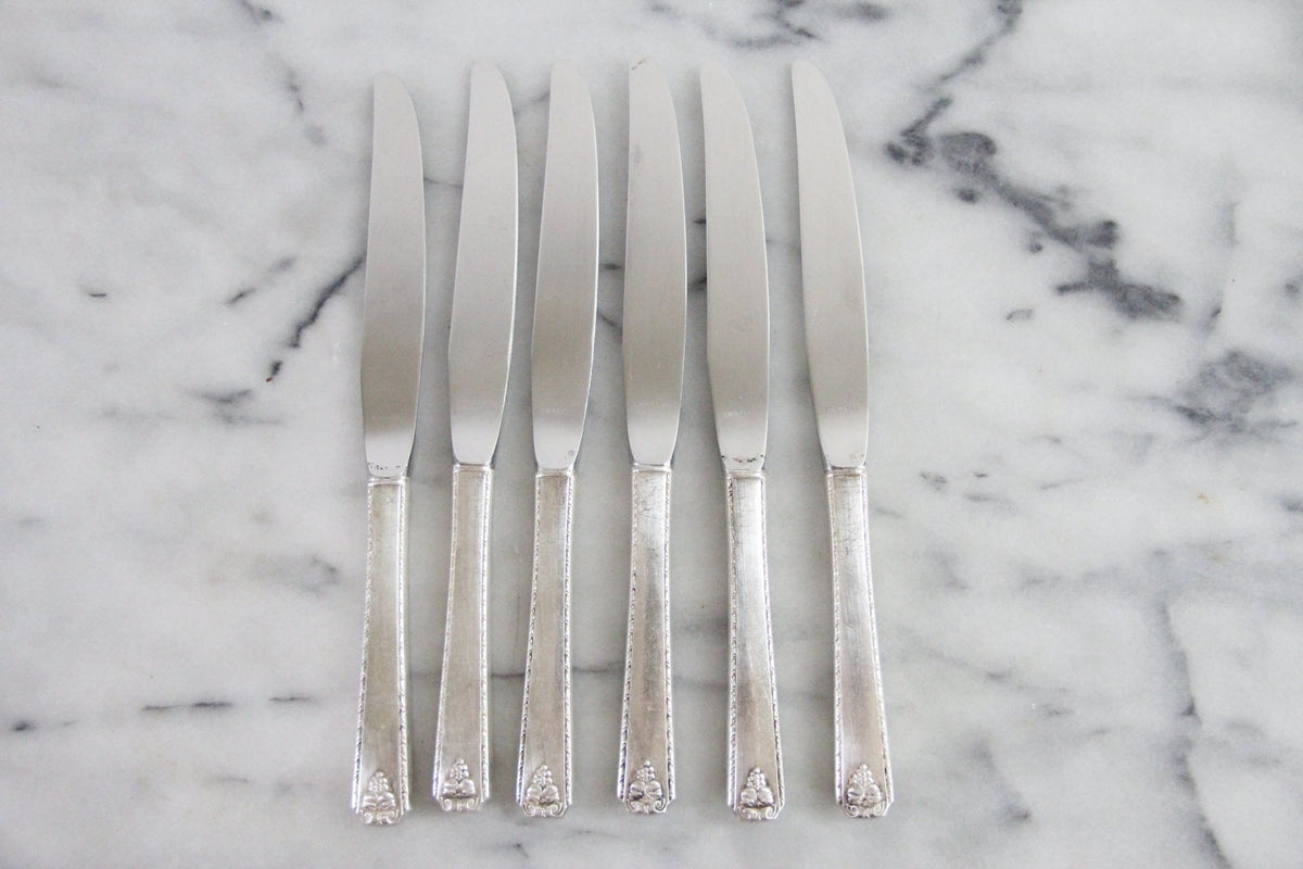 Vintage Oneida Bordeaux Dinner Knives | Silverplate Set of 6 - Debra Hall Lifestyle