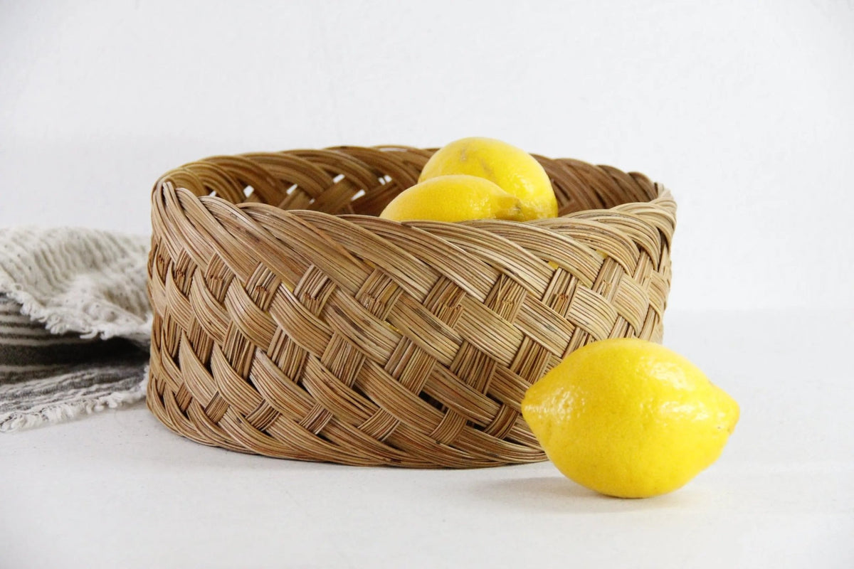 Vintage Plant Basket | Boho Hand Woven Bamboo - Debra Hall Lifestyle