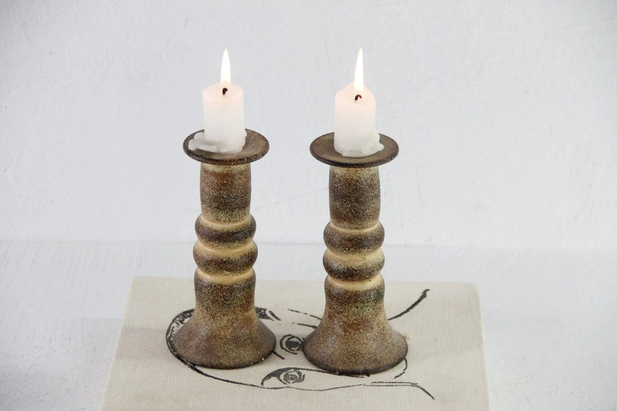 Vintage Pottery Candle Holders Pair | Studio Artisan Made - Debra Hall Lifestyle