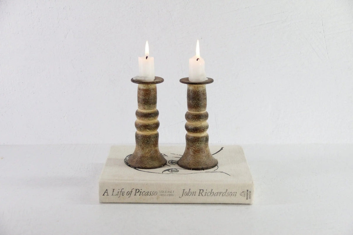 Vintage Pottery Candle Holders Pair | Studio Artisan Made - Debra Hall Lifestyle