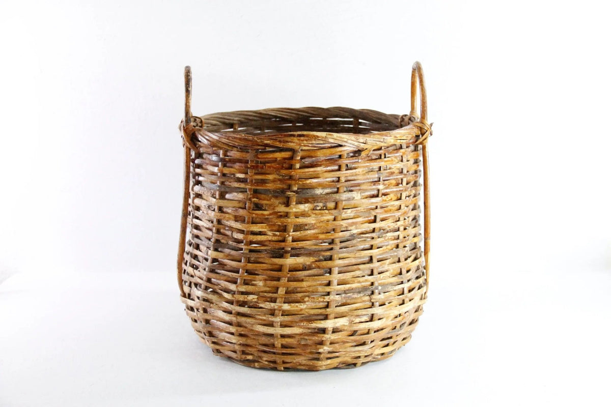 Vintage Rattan Basket With Handles | Midcentury Bamboo Storage - Debra Hall Lifestyle