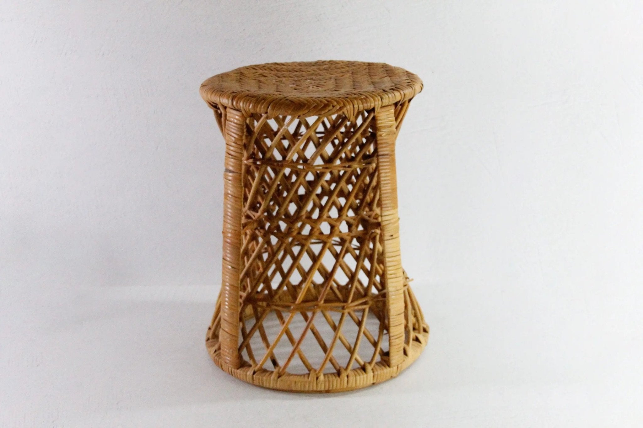 Vintage Rattan Side Table | Midcentury Modern Plant Stand - Debra Hall Lifestyle