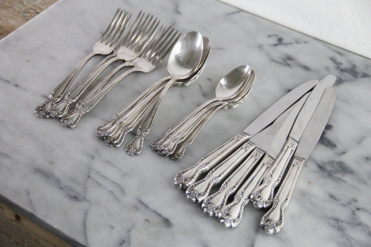Vintage Rogers & Bro. Silverplate Flatware Set for 6 | 24 Piece - Debra Hall Lifestyle