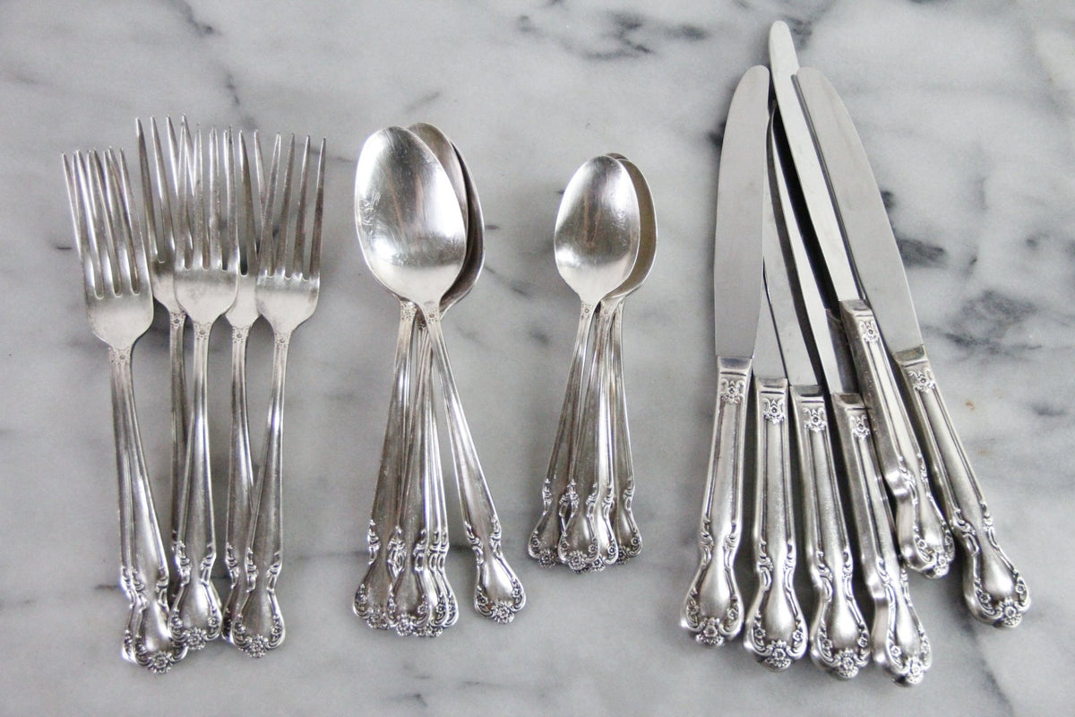 Vintage Rogers & Bro. Silverplate Flatware Set for 6 | 24 Piece - Debra Hall Lifestyle