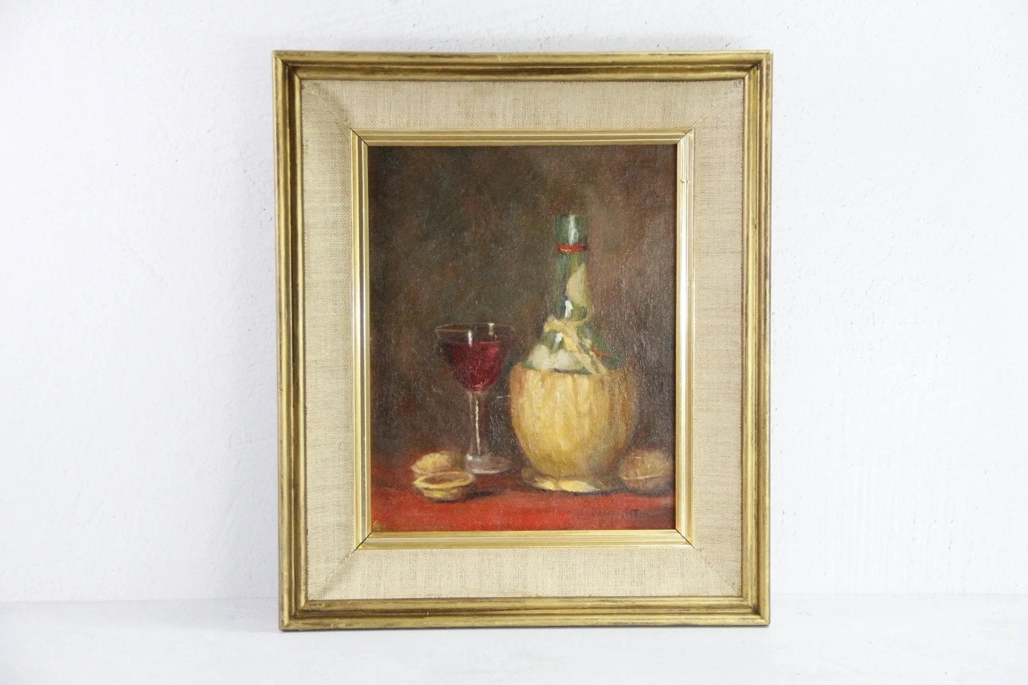 Vintage Still Life Painting | Mid Century Chianti Bottle Signed - Debra Hall Lifestyle