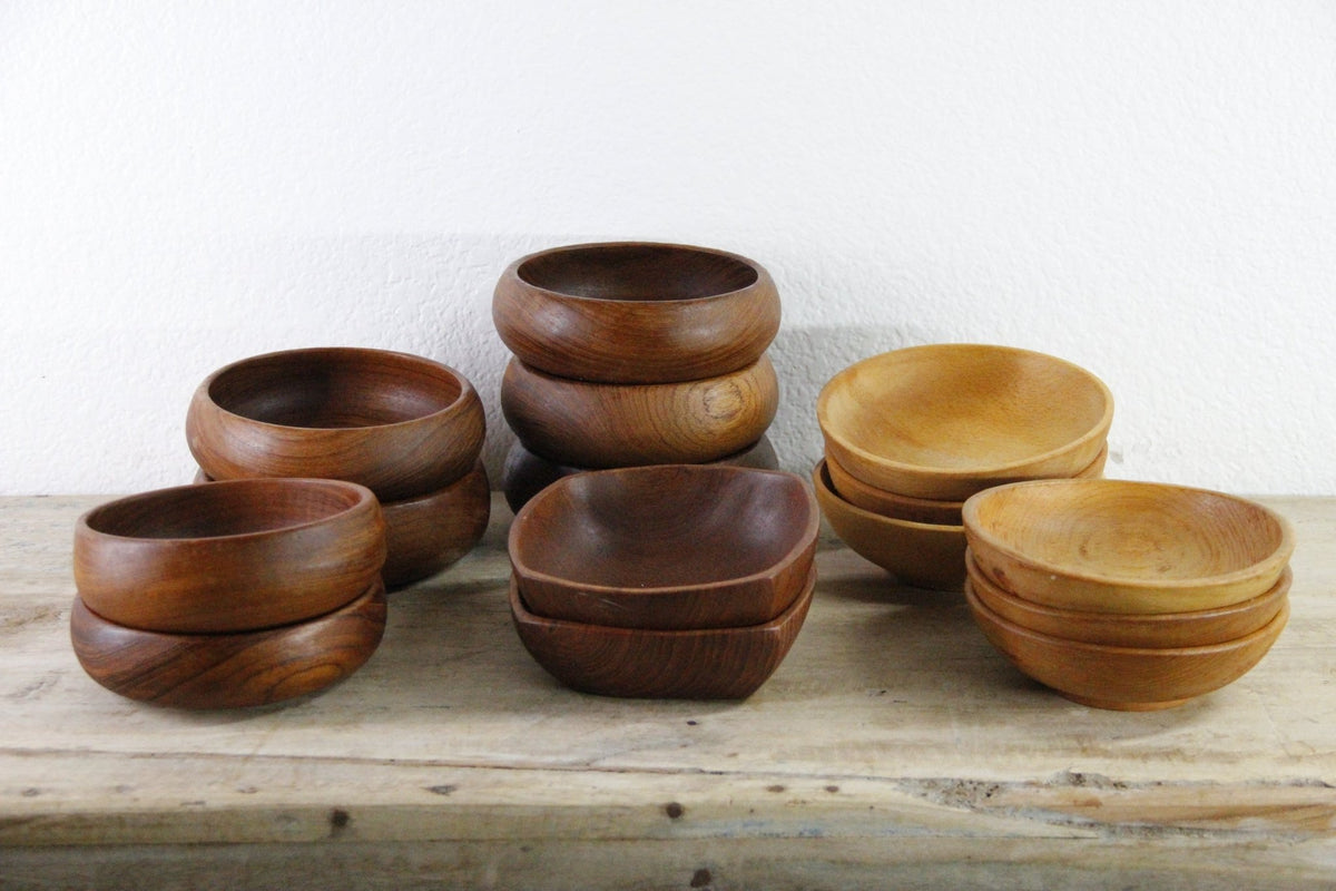 Vintage Teak Salad Bowls Midcentury Wood Bowls Assorted Sets - Debra Hall Lifestyle