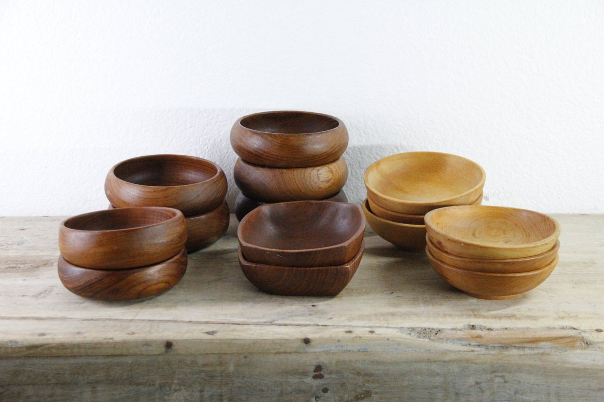 Vintage Teak Salad Bowls Midcentury Wood Bowls Assorted Sets - Debra Hall Lifestyle