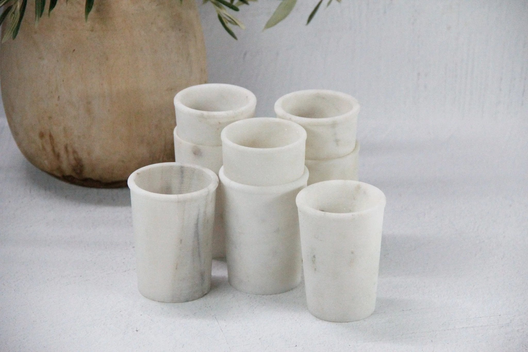White Marble Vessel | Organic Hand Carved Jar/Vase - Debra Hall Lifestyle