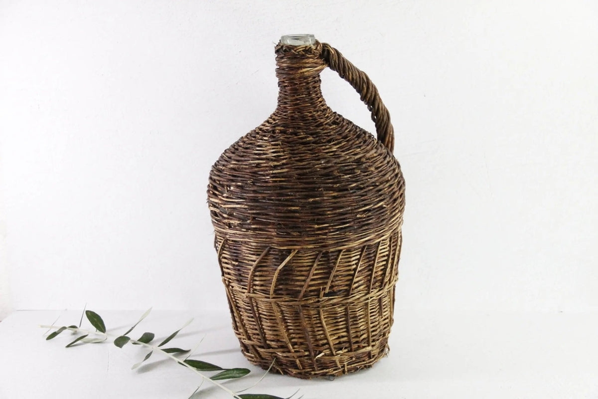 Wicker Demijohn Bottle France | Vintage Wrapped Glass Large - Debra Hall Lifestyle