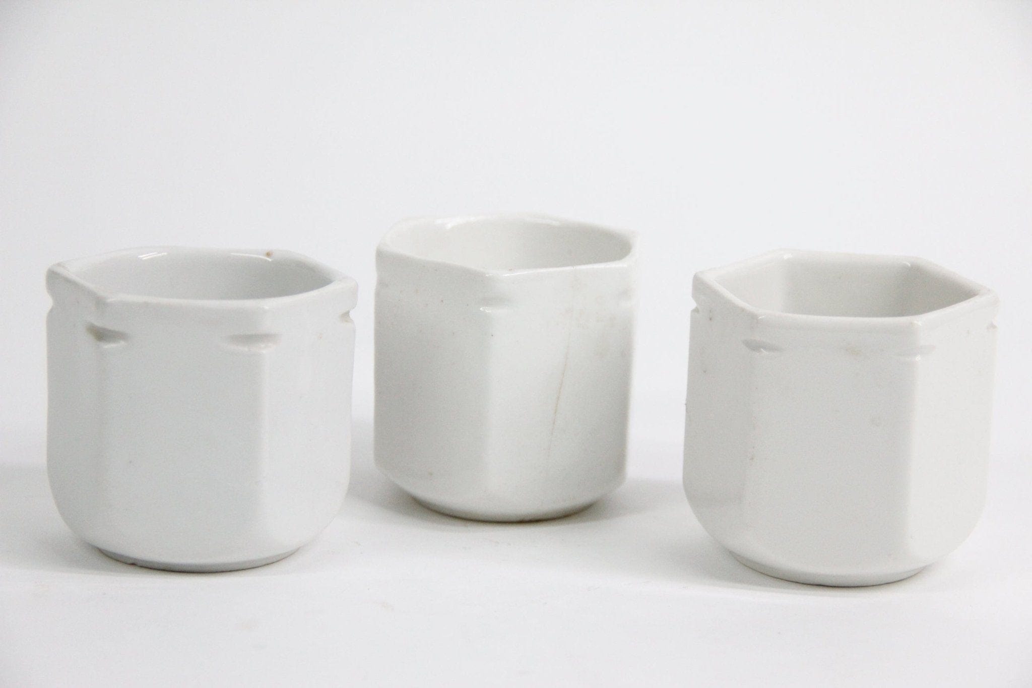Vintage French Ironstone Yogurt Pots | 3 Pc - Debra Hall Lifestyle