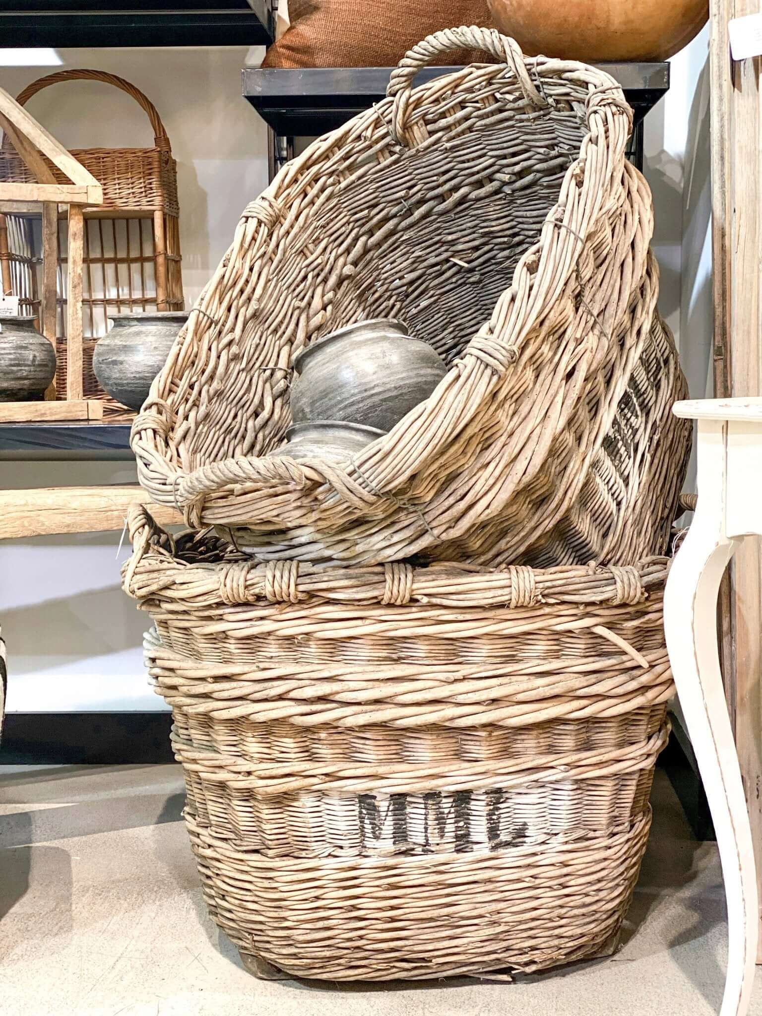 Curated Vintage Antique French Baskets - Debra Hall Lifestyle