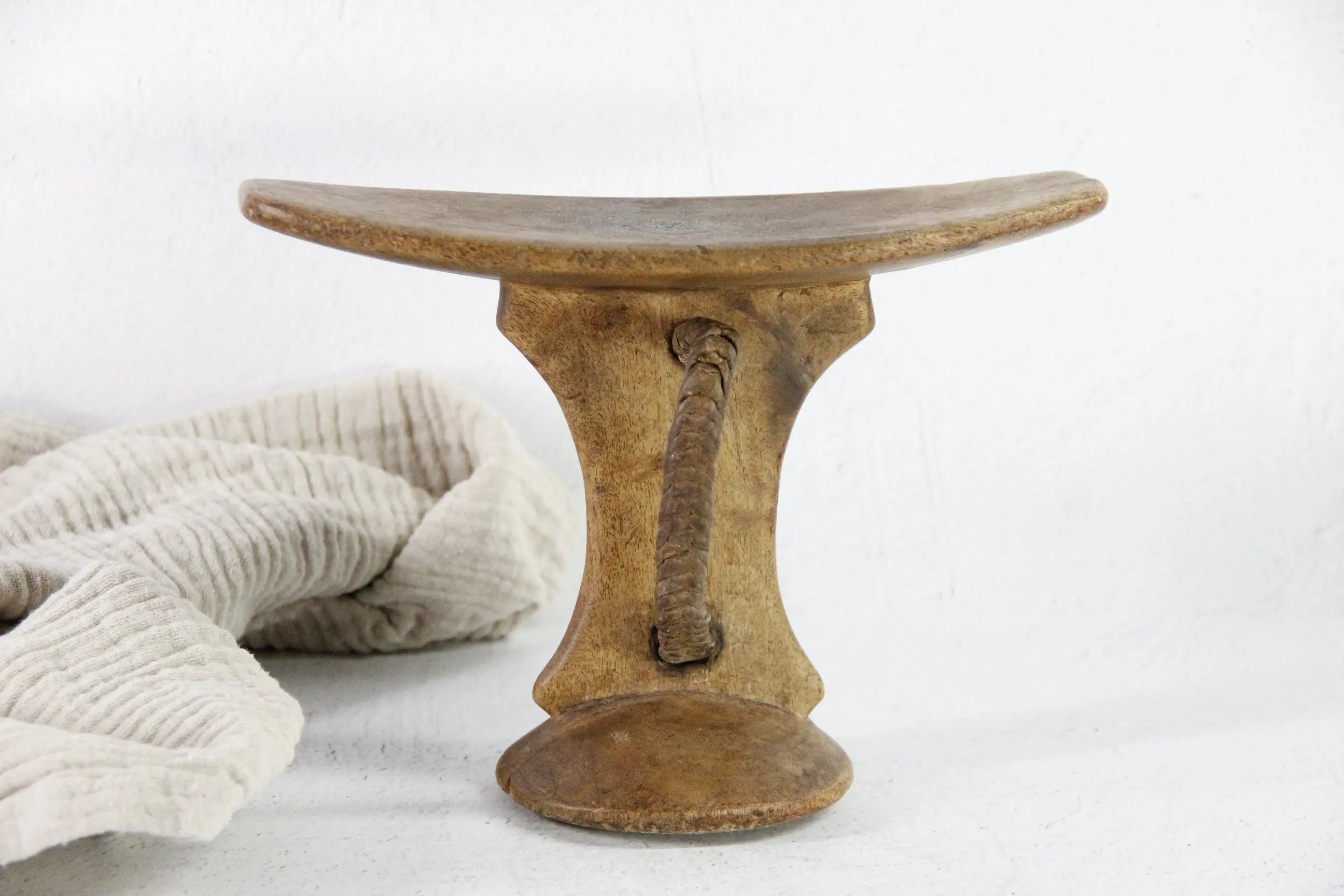 African Wooden Headrest | Antique Hand Carved with Strap  Debra Hall Lifestyle