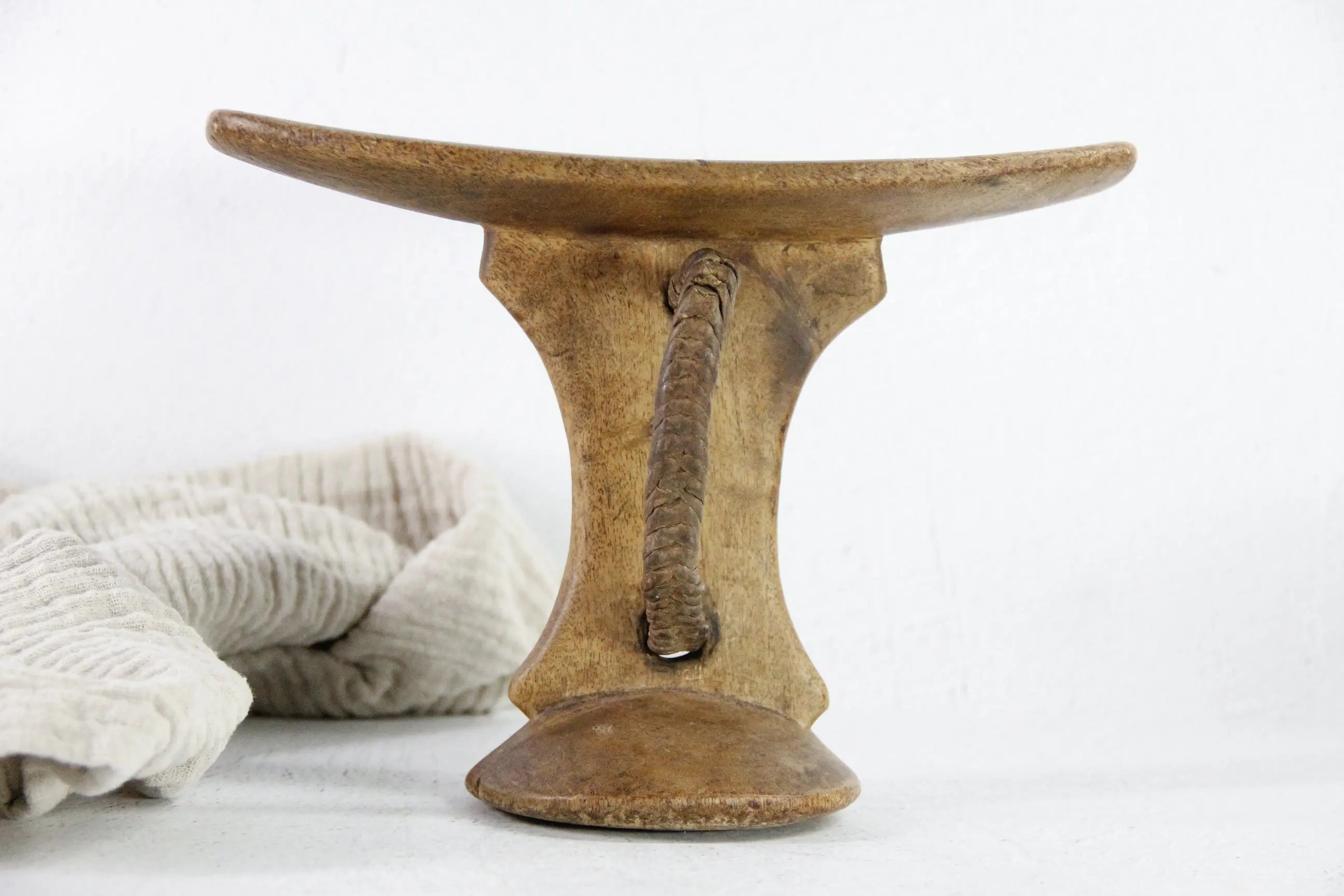 African Wooden Headrest | Antique Hand Carved with Strap  Debra Hall Lifestyle