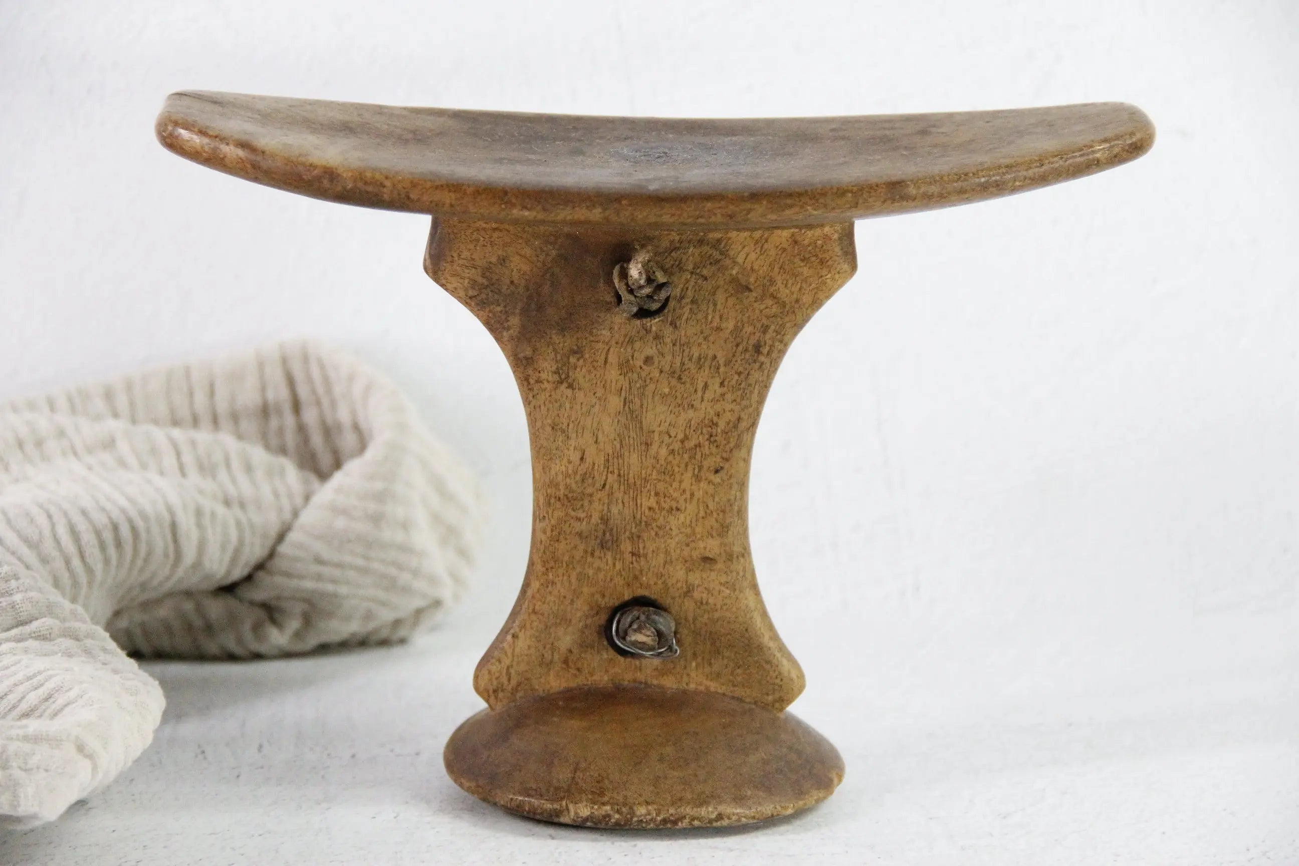 African Wooden Headrest | Antique Hand Carved with Strap  Debra Hall Lifestyle