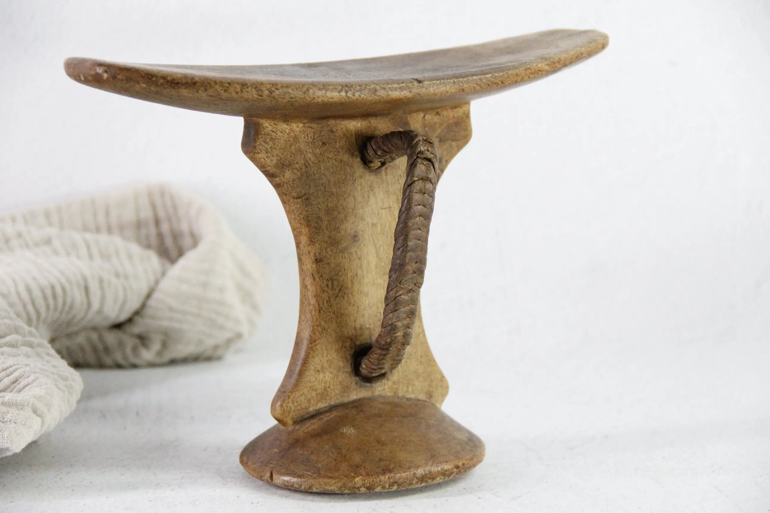 African Wooden Headrest | Antique Hand Carved with Strap  Debra Hall Lifestyle