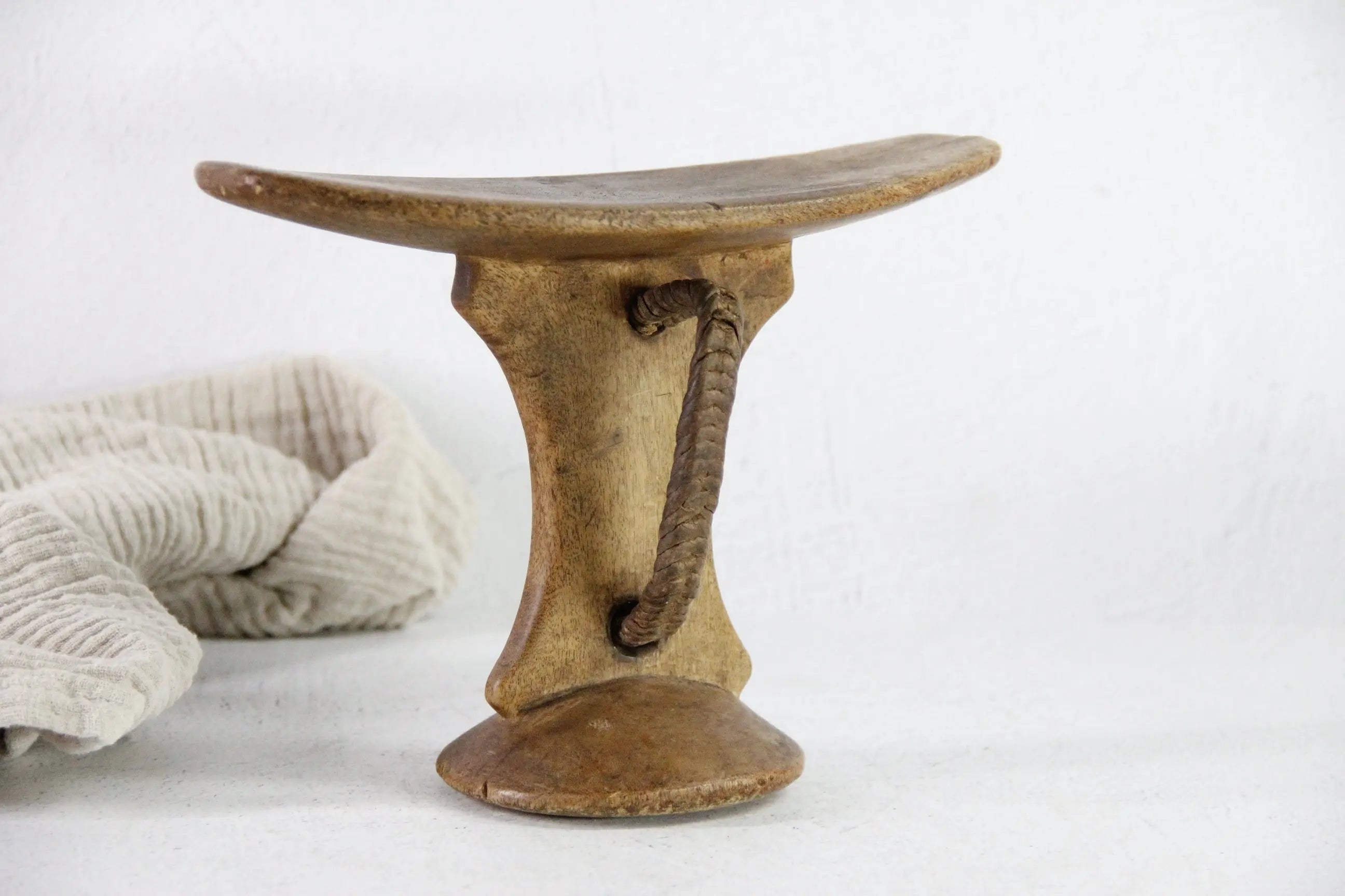 African Wooden Headrest | Antique Hand Carved with Strap  Debra Hall Lifestyle