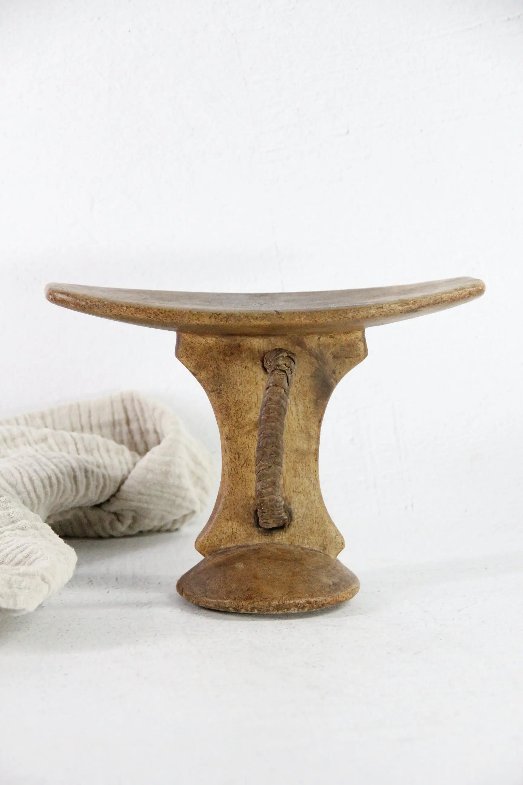 African Wooden Headrest | Antique Hand Carved with Strap  Debra Hall Lifestyle