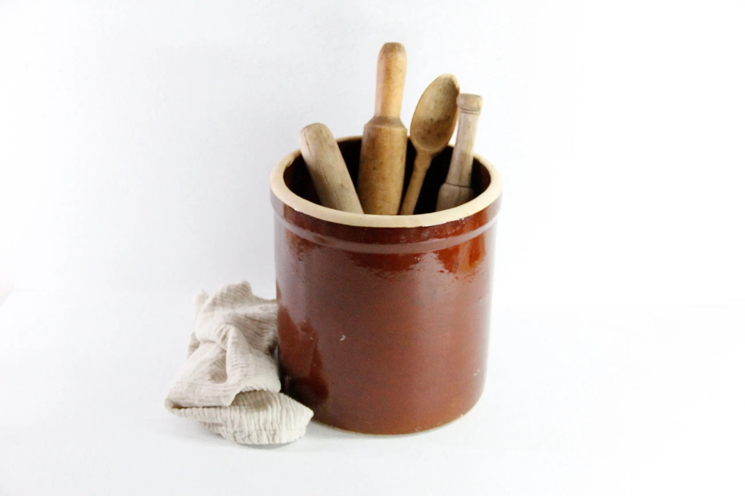 Antique 3 Gallon Stoneware Crock | Brown Crown Stamped  Debra Hall Lifestyle