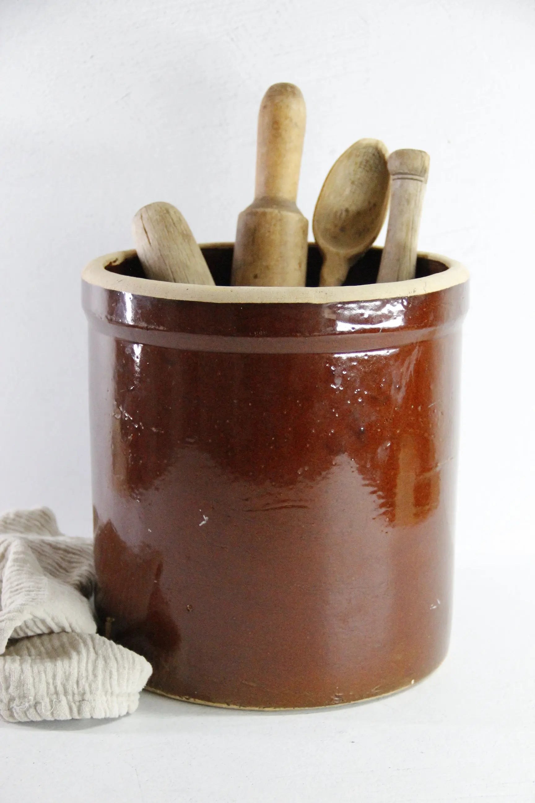 Antique 3 Gallon Stoneware Crock | Brown Crown Stamped  Debra Hall Lifestyle