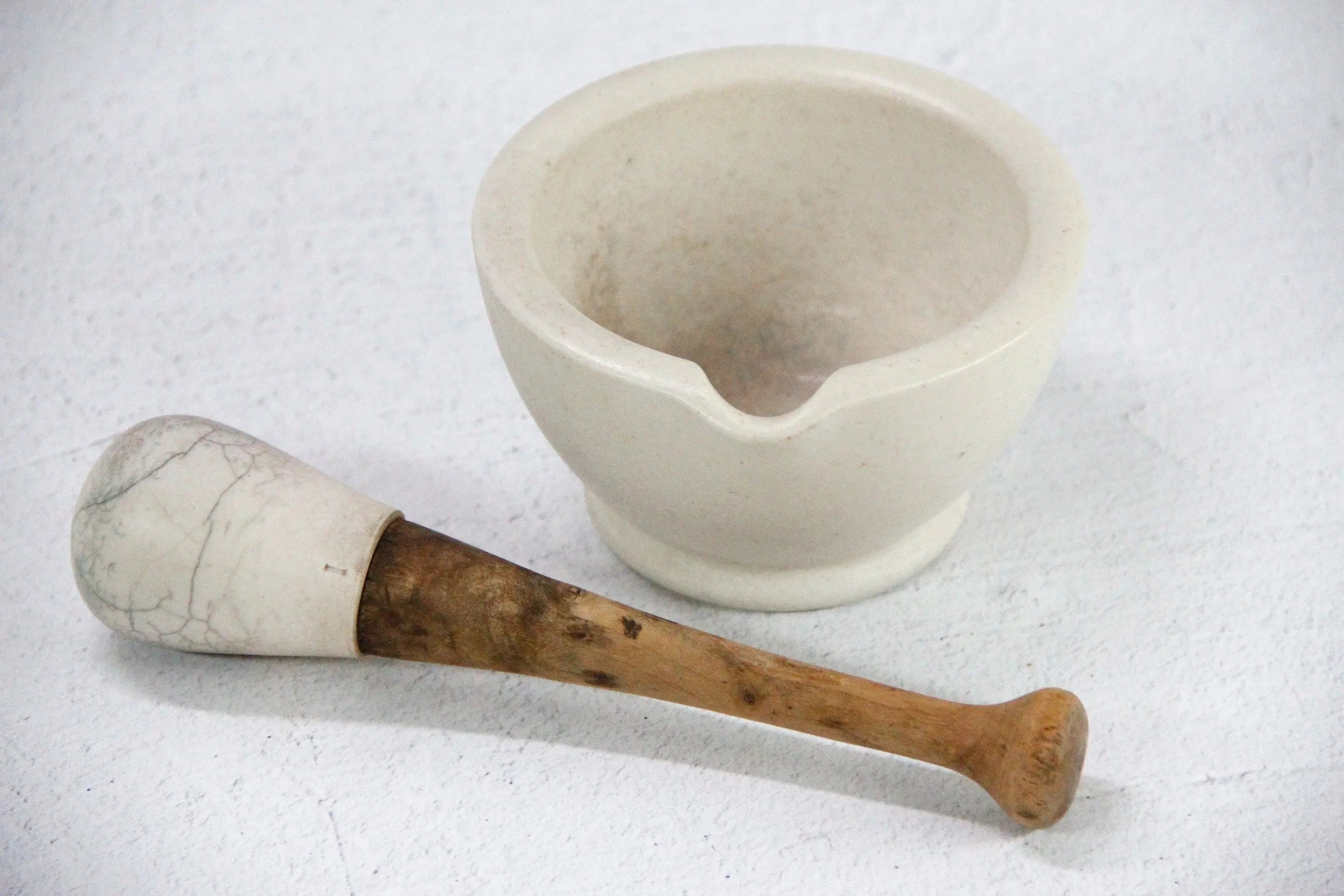 Antique Apothecary Mortar and Pestle | Matte Porcelain Stone