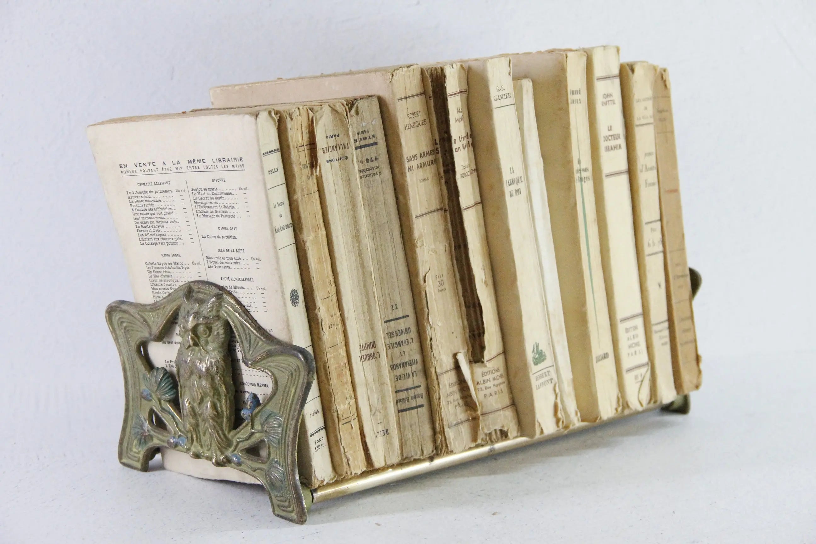 Antique Book Rack Owl Art Nouveau Expandable Brass