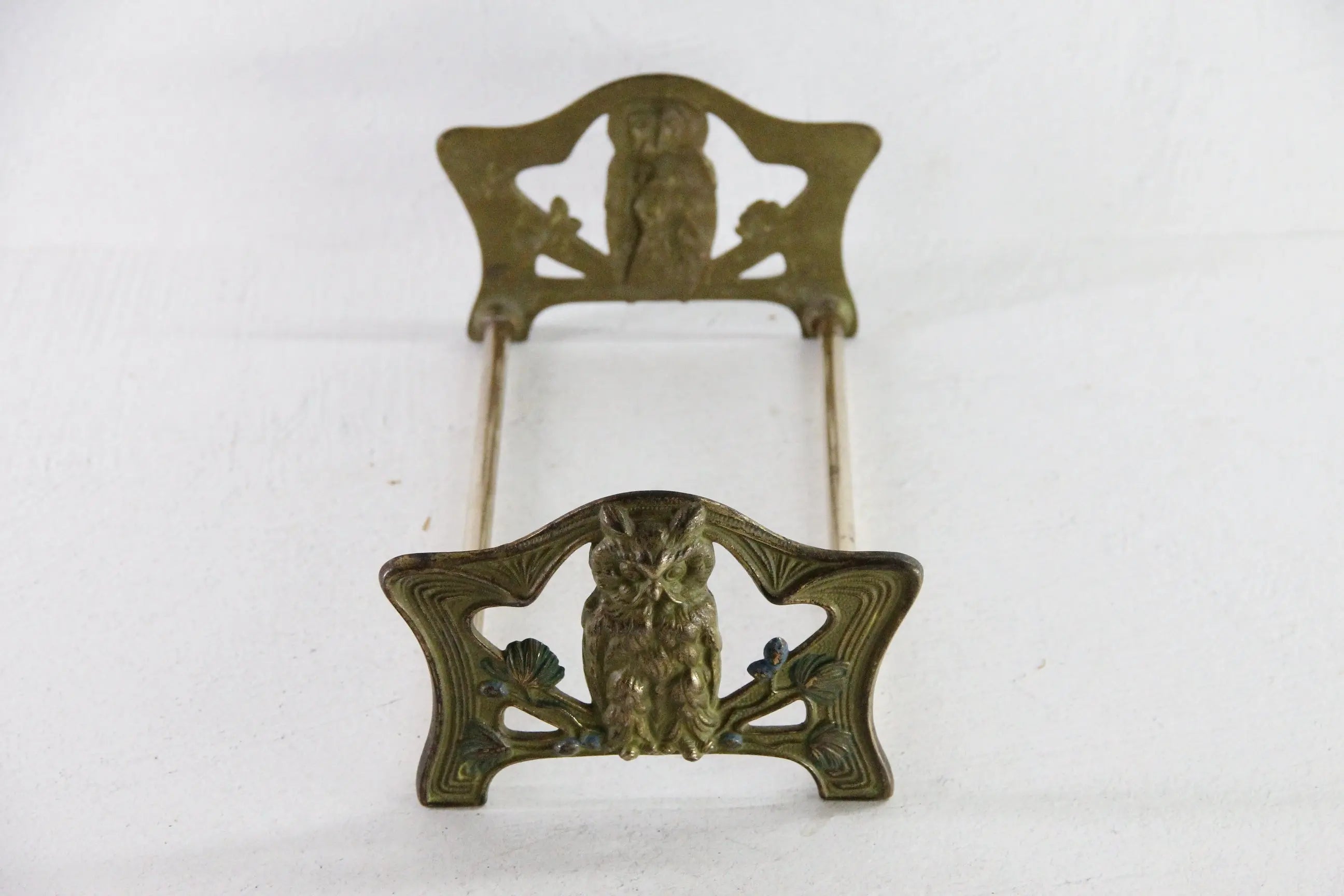 Antique Book Rack Owl Art Nouveau Expandable Brass