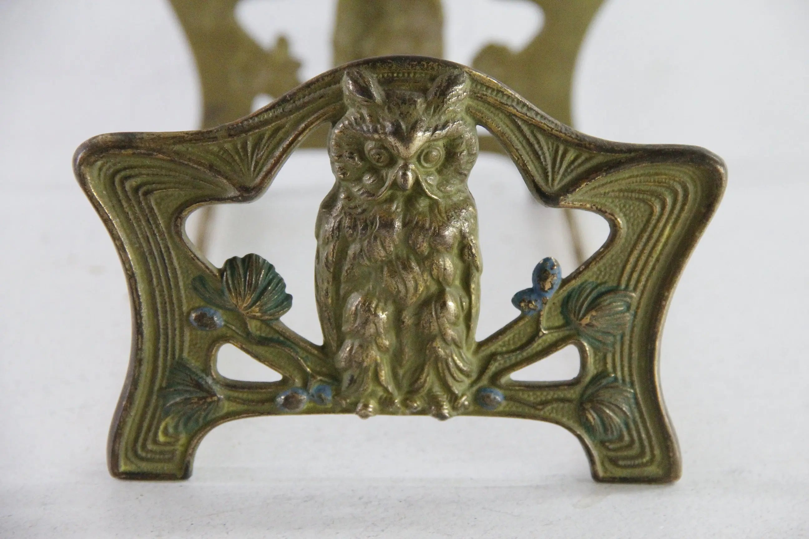 Antique Book Rack Owl Art Nouveau Expandable Brass