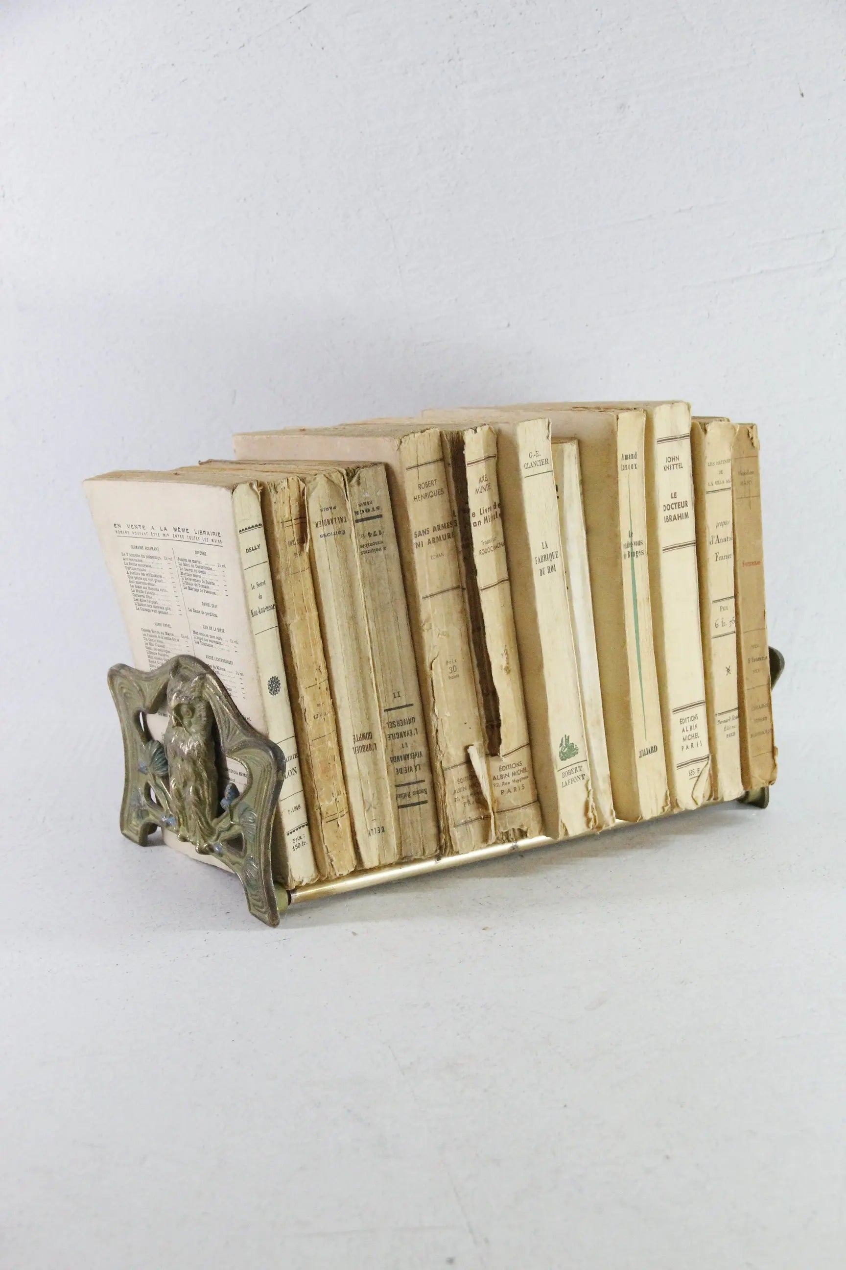 Antique Book Rack Owl Art Nouveau Expandable Brass