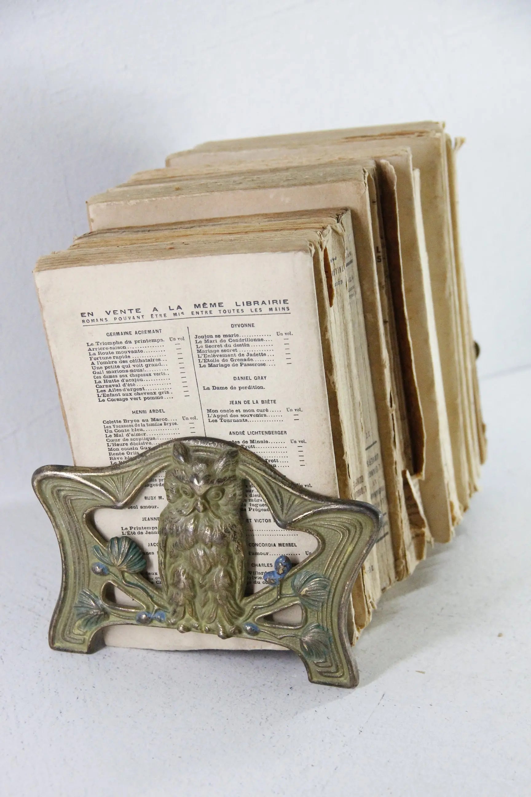 Antique Book Rack Owl Art Nouveau Expandable Brass