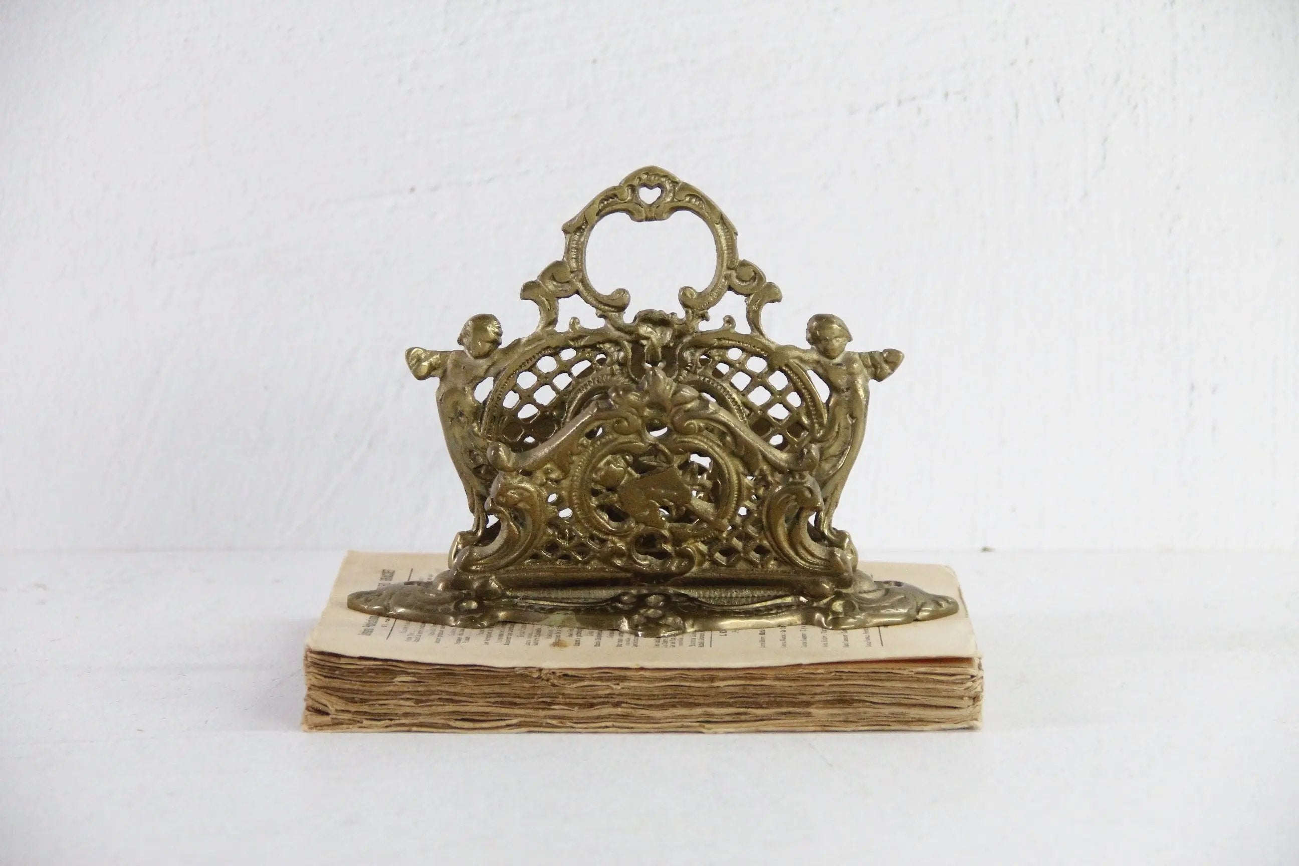 Antique Brass Letter Holder | Ornate Victorian Cherubs  Debra Hall Lifestyle