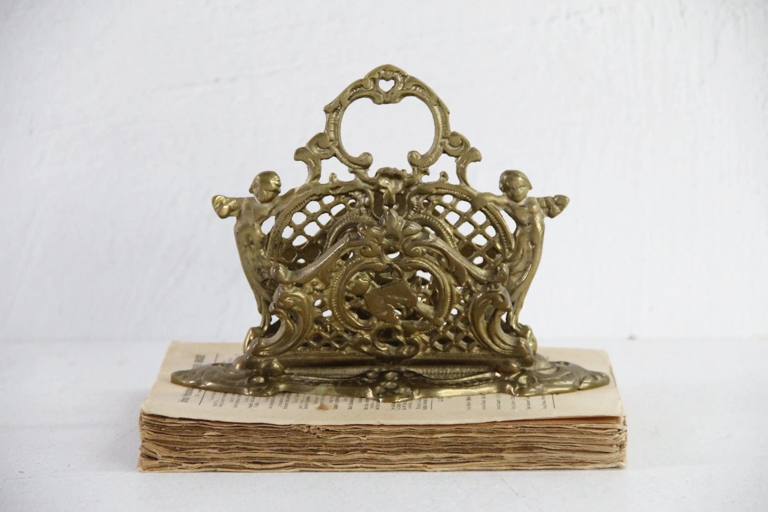 Antique Brass Letter Holder | Ornate Victorian Cherubs  Debra Hall Lifestyle