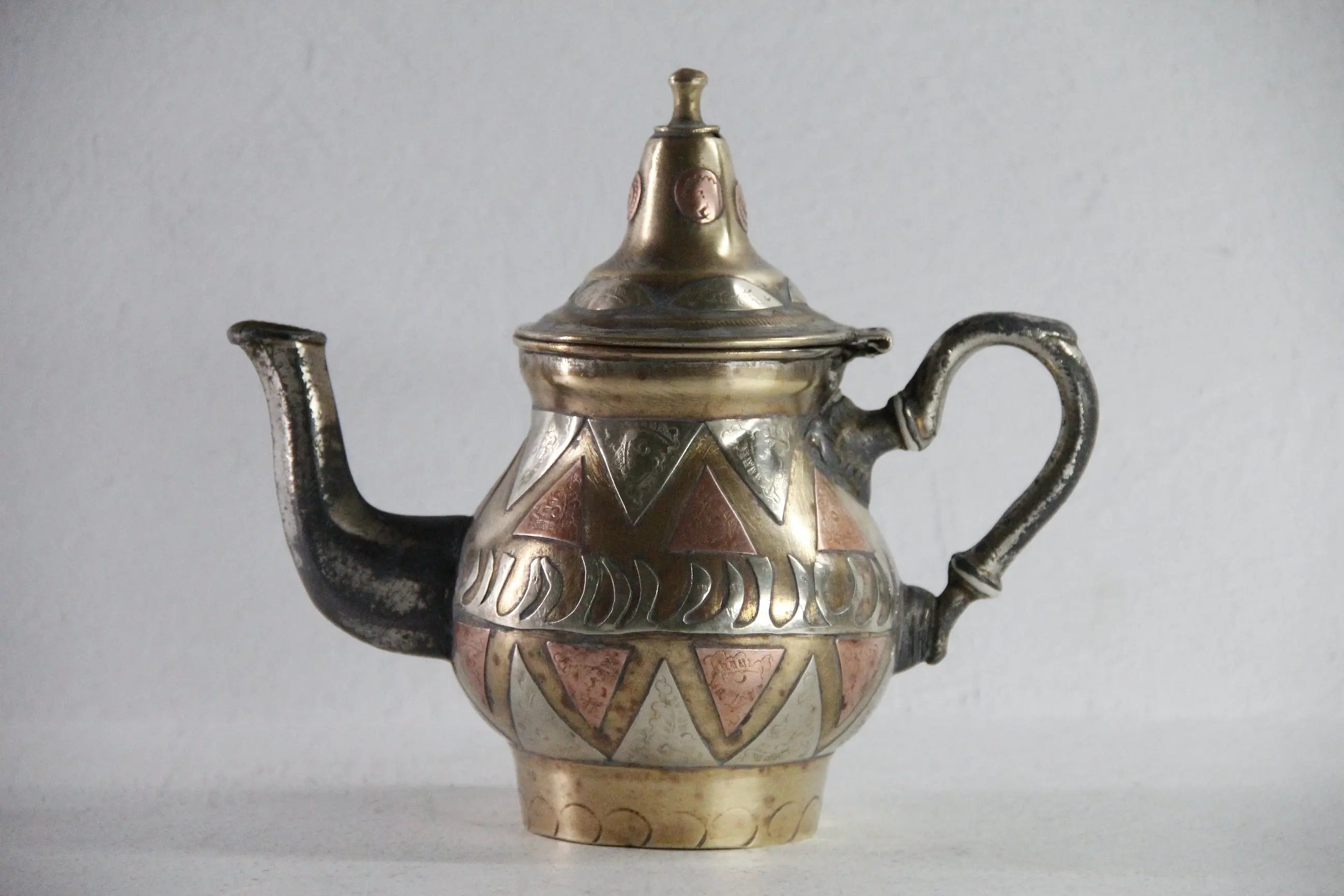 Antique Brass Teapot | Moroccan Inlaid Copper Nickel  Debra Hall Lifestyle
