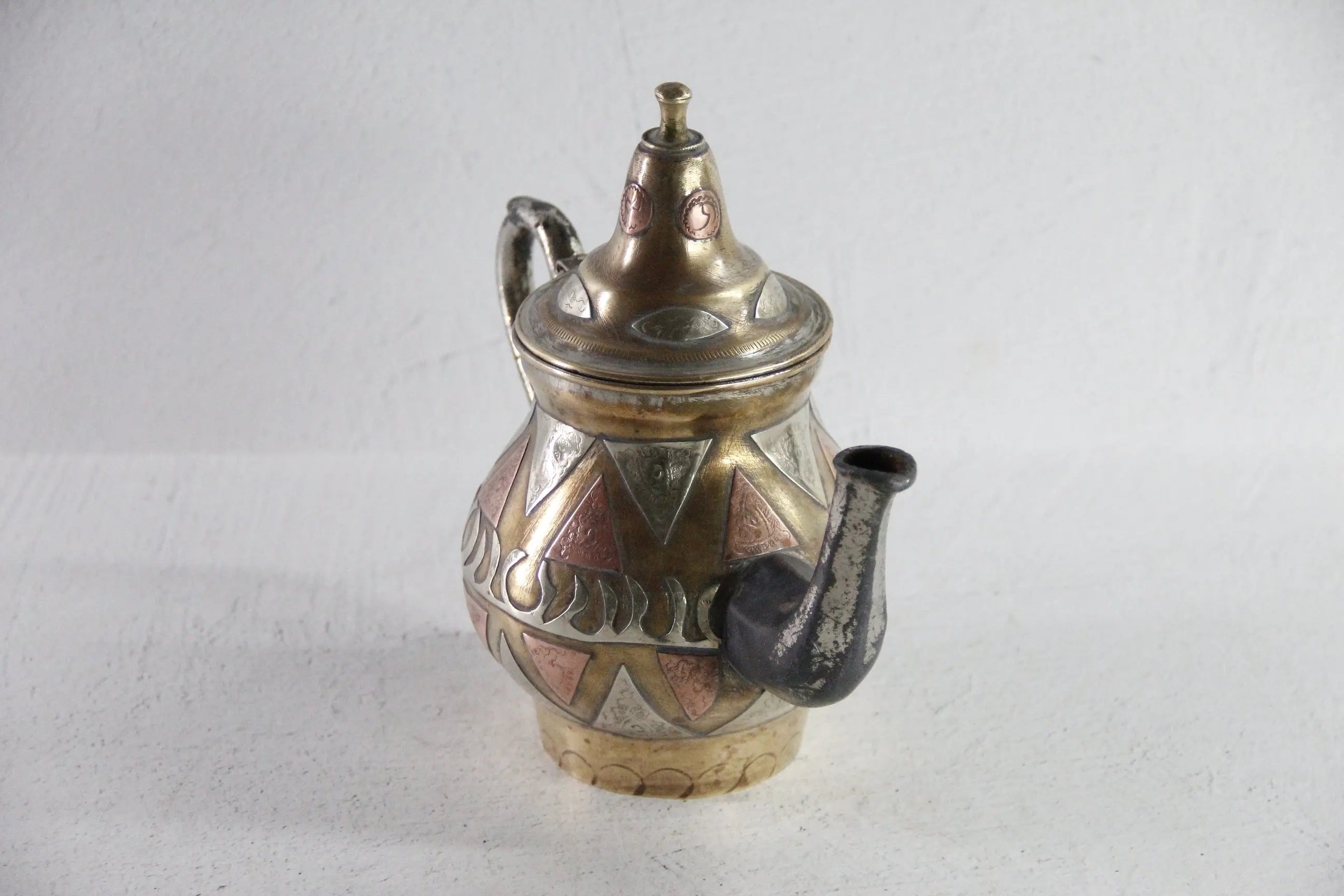 Antique Brass Teapot | Moroccan Inlaid Copper Nickel  Debra Hall Lifestyle