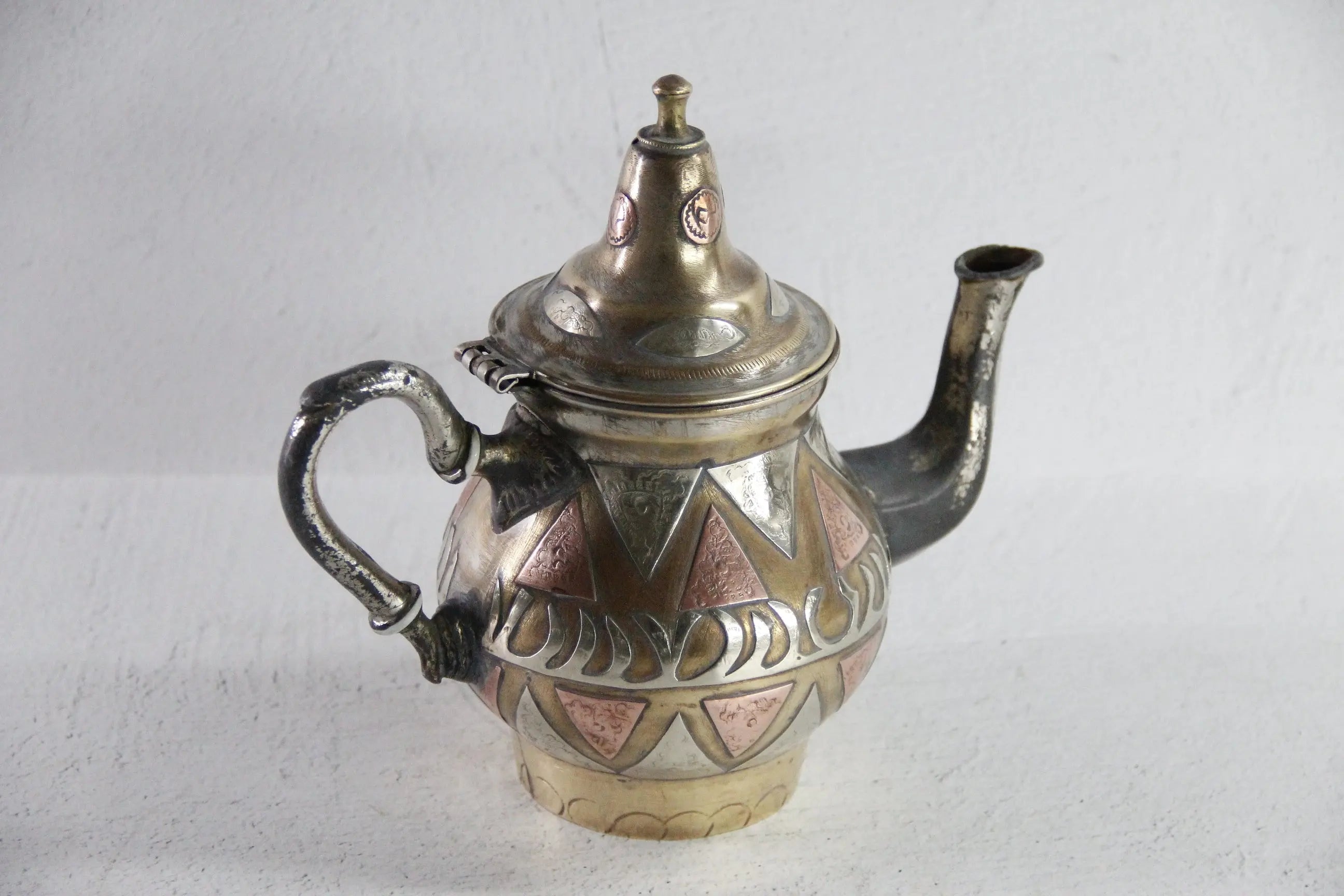 Antique Brass Teapot | Moroccan Inlaid Copper Nickel  Debra Hall Lifestyle