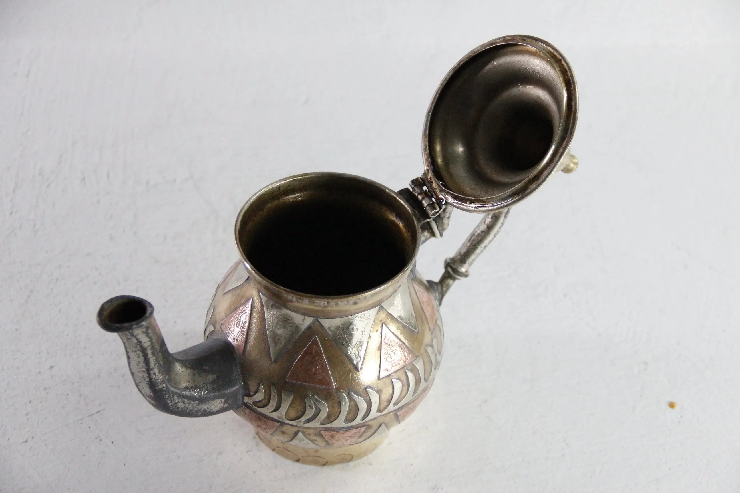 Antique Brass Teapot | Moroccan Inlaid Copper Nickel  Debra Hall Lifestyle