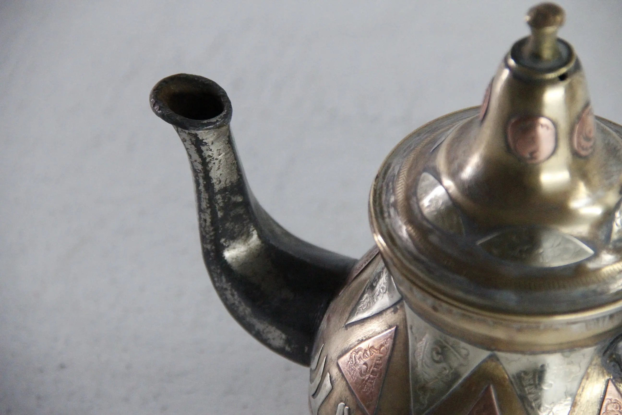 Antique Brass Teapot | Moroccan Inlaid Copper Nickel  Debra Hall Lifestyle