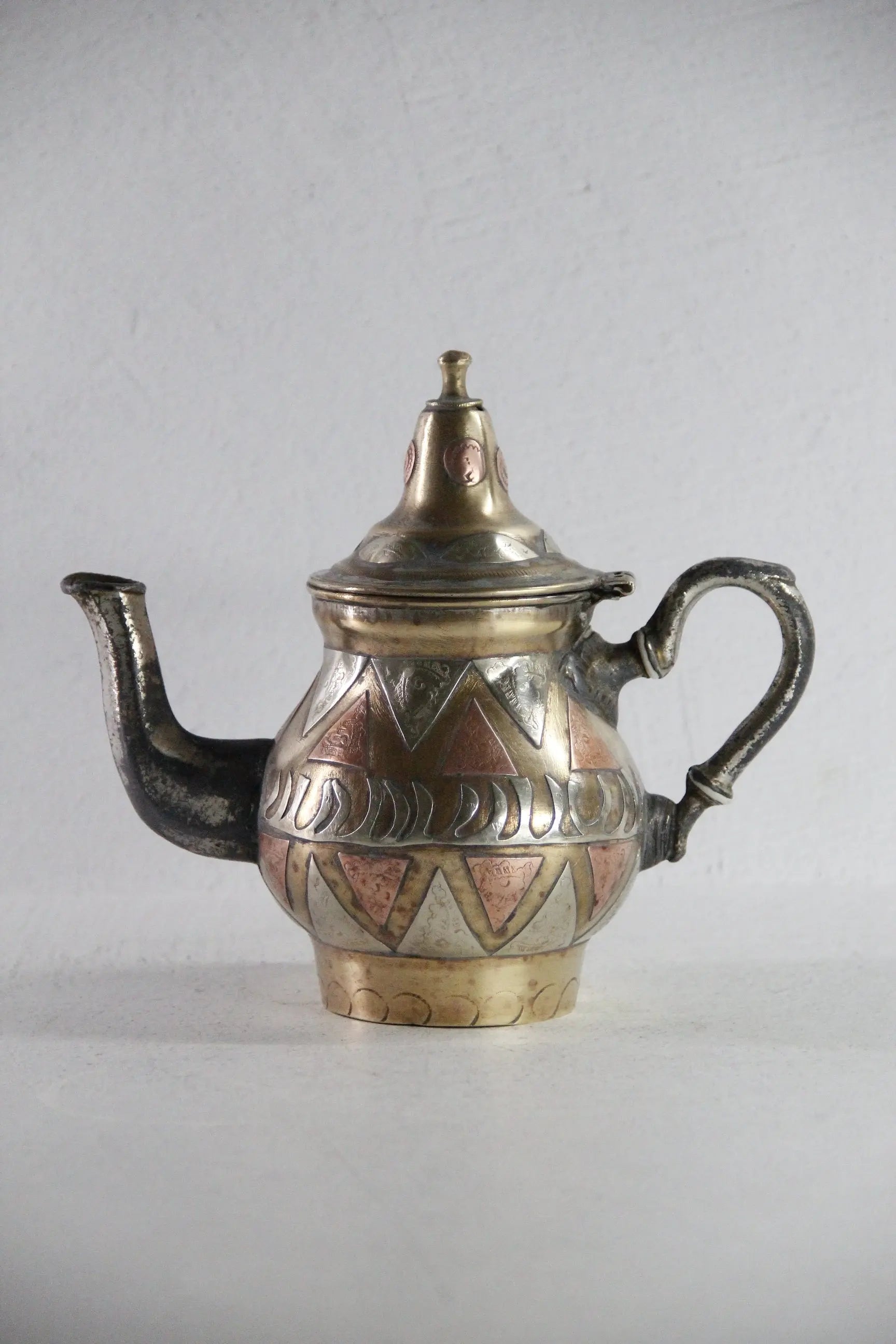 Antique Brass Teapot | Moroccan Inlaid Copper Nickel  Debra Hall Lifestyle