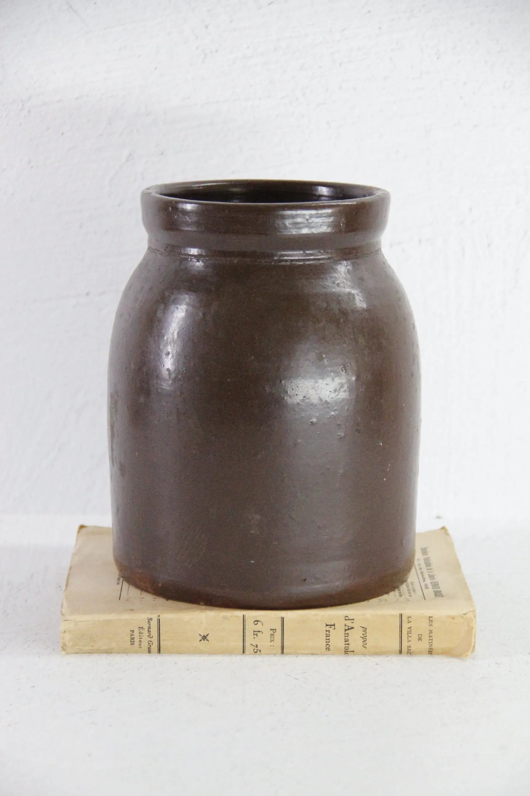 Antique Brown Crock | Glazed Stoneware Canning Utensil Jar  Debra Hall Lifestyle