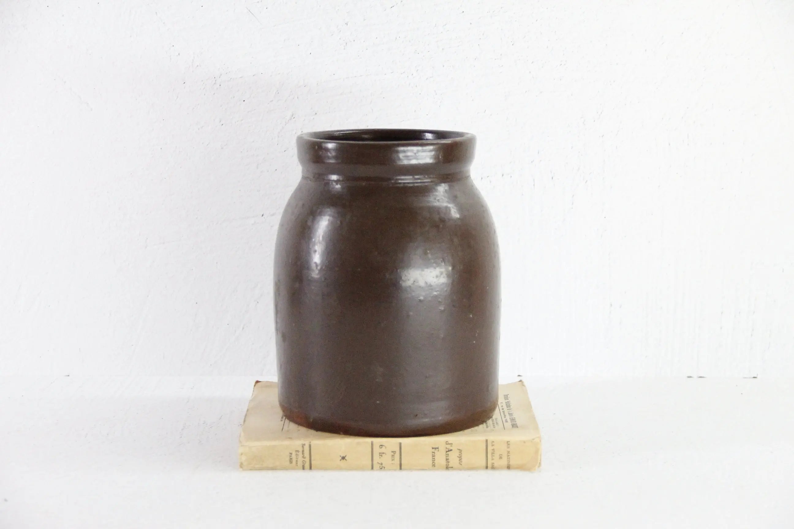 Antique Brown Crock | Glazed Stoneware Canning Utensil Jar  Debra Hall Lifestyle