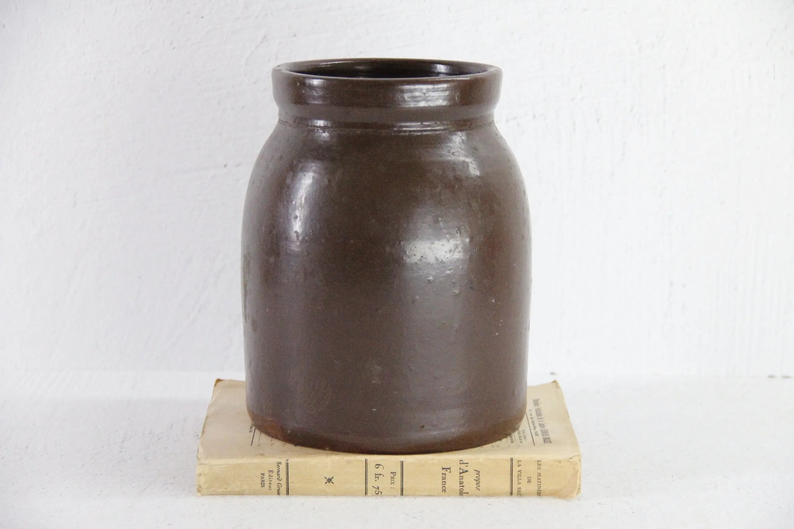Antique Brown Crock | Glazed Stoneware Canning Utensil Jar  Debra Hall Lifestyle